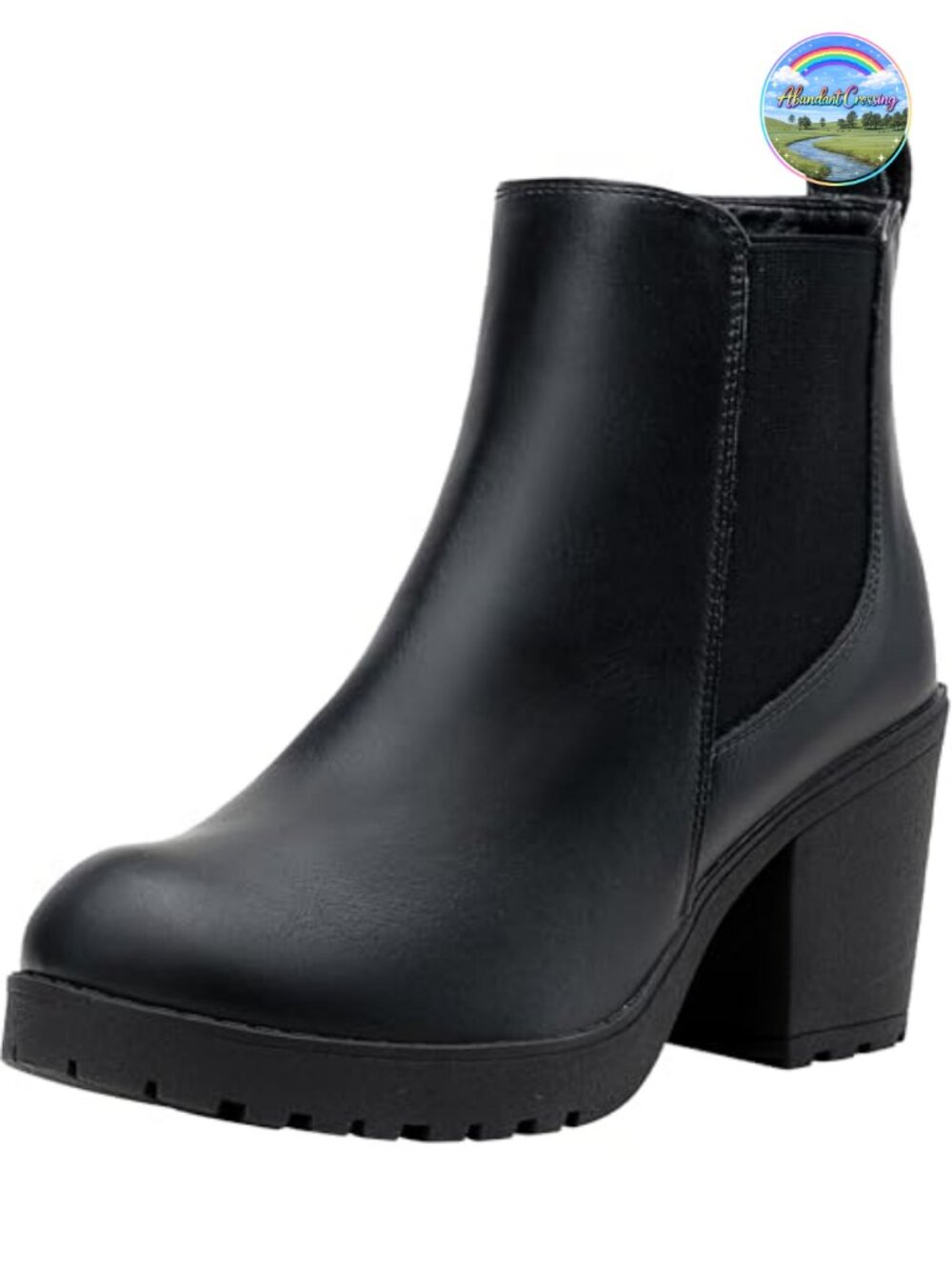 Faux Leather Platform Chelsea Ankle Boots Chunky Block Heel Booties